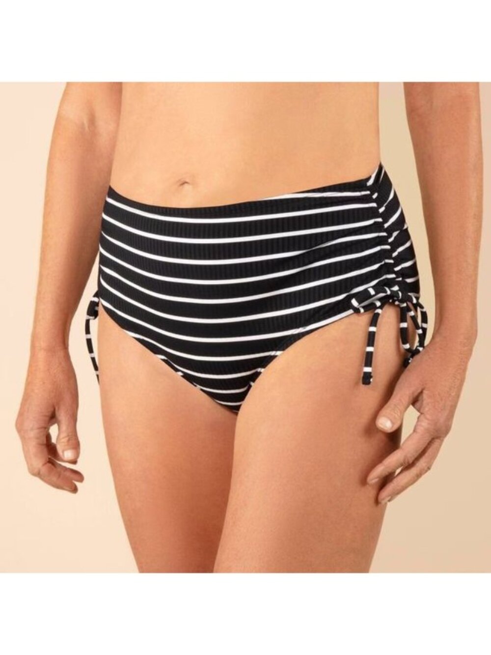 NEW Lands' End Women's Ribbed Side-Tie High Waist Bikini Bottom - Black/White M